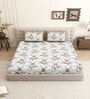 Beige Floral 144 TC Cotton King Size  King Size Bedsheet With 2 Pillow Cover