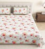 Orange Floral 144 TC Cotton King Size  King Size Bedsheet With 2 Pillow Cover