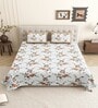 Beige Floral 144 TC Cotton King Size  King Size Bedsheet With 2 Pillow Cover