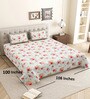 Orange Floral 144 TC Cotton King Size  King Size Bedsheet With 2 Pillow Cover