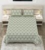 Light Green Floral 100% Cotton Super King Size Bedsheet with 2 Pillow Covers
