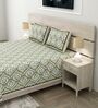 Light Green Floral 100% Cotton Super King Size Bedsheet with 2 Pillow Covers