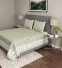 Light Green Floral 100% Cotton Super King Size Bedsheet with 2 Pillow Covers
