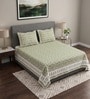 Light Green Floral 100% Cotton Super King Size Bedsheet with 2 Pillow Covers