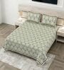 Light Green Floral 100% Cotton Super King Size Bedsheet with 2 Pillow Covers