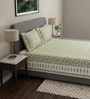 Light Green Floral 100% Cotton Super King Size Bedsheet with 2 Pillow Covers