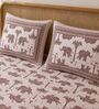 Maroon Elephant 100% Cotton King Size Bedsheet with 2 Pillow Covers
