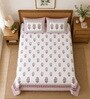 Maroon Floral 100% Cotton Super King Size Bedsheet with 2 Pillow Covers