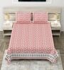 Peach Floral 100% Cotton Super King Size Bedsheet with 2 Pillow Covers