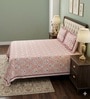 Peach Floral 100% Cotton Super King Size Bedsheet with 2 Pillow Covers