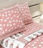 Peach Floral 100% Cotton Super King Size Bedsheet with 2 Pillow Covers
