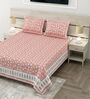 Peach Floral 100% Cotton Super King Size Bedsheet with 2 Pillow Covers