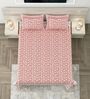 Peach Floral 100% Cotton Super King Size Bedsheet with 2 Pillow Covers