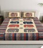 Beige Elephant Print 144 TC Cotton Double bedsheet  Bedsheet With 2 Pillow Cover