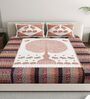 Orange And White Traditional print 144 TC Cotton Double bedsheet  Bedsheet With 2 Pillow Cover