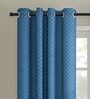 Blue Geometric Cotton 7 Ft Light Filtering Eyelet Door Curtain