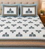 Skyblue 210 TC 100% Cotton  Elephant Printed Super King Size Bedsheet with 2 Pillow Covers