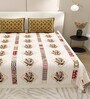 Cream And Brown Traditional print 144 TC Cotton Size Double  Bedsheet With 2 Pillow Cover
