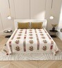 Cream And Brown Traditional print 144 TC Cotton Size Double  Bedsheet With 2 Pillow Cover