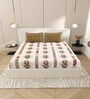 Cream And Brown Traditional print 144 TC Cotton Size Double  Bedsheet With 2 Pillow Cover