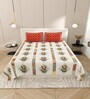 Cream And Red Block Print  144 TC Cotton King Size  Bedsheet With 2 Pillow Cover