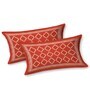 Cream And Red Block Print  144 TC Cotton King Size  Bedsheet With 2 Pillow Cover