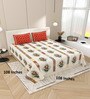 Cream And Red Block Print  144 TC Cotton King Size  Bedsheet With 2 Pillow Cover