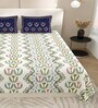 Blue Floral 144 TC Cotton King Size  Bedsheet With 2 Pillow Cover