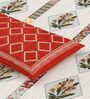 Cream And Red Block Print  144 TC Cotton King Size  Bedsheet With 2 Pillow Cover