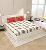 Cream And Red Block Print  144 TC Cotton King Size  Bedsheet With 2 Pillow Cover