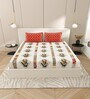 Cream And Red Block Print  144 TC Cotton King Size  Bedsheet With 2 Pillow Cover