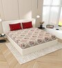 Cream Floral 144 TC Cotton King Size  Bedsheet With 2 Pillow Cover