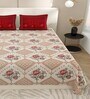 Cream Floral 144 TC Cotton King Size  Bedsheet With 2 Pillow Cover