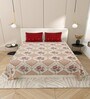 Cream Floral 144 TC Cotton King Size  Bedsheet With 2 Pillow Cover