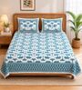 Teal Elephant 100% Cotton King Size Bedsheet with 2 Pillow Covers