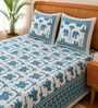 Teal Elephant 100% Cotton King Size Bedsheet with 2 Pillow Covers