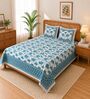 Teal Elephant 100% Cotton King Size Bedsheet with 2 Pillow Covers