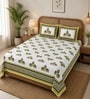 Yellow 210 TC 100% Cotton Elephant Printed Super King Size Bedsheet with 2 Pillow Covers