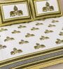 Yellow 210 TC 100% Cotton Elephant Printed Super King Size Bedsheet with 2 Pillow Covers