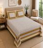 Yellow Geometric 100% Cotton Super King Size Bedsheet with 2 Pillow Covers