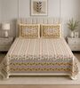 Yellow Floral 100% Cotton Super King Size Bedsheet with 2 Pillow Covers