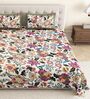 Off-white Floral 144 TC Cotton King Size  King Size Bedsheet With 2 Pillow Cover