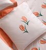 Peach 1000 Tc Cotton Contrast Bedsheet Set With 2 Pillow Covers & 2 Cushion Covers