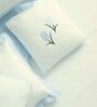 White With Aqua Blue 1000 Tc Cotton Contrast Bedsheet Set With 2 Pillow Covers & 2 Cushion Covers