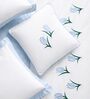 White With Aqua Blue 1000 Tc Cotton Contrast Bedsheet Set With 2 Pillow Covers & 2 Cushion Covers