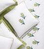 Olive Green 1000 Tc Cotton Tulip Embroidered Cushion Cover Pair
