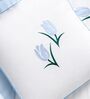 White With Aqua Blue 1000 Tc Cotton Tulip Embroidered Cushion Cover Pair