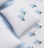 White With Aqua Blue 1000 Tc Cotton Tulip Embroidered Cushion Cover Pair