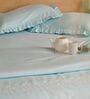 Aqua Blue 1000 Tc Cotton Embroidered King Duvet With Ruffles