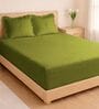 Olive Green 1000 Tc Cotton Bedsheet Set With 2 Pillow Covers & 2 Embroidered Cushion Covers